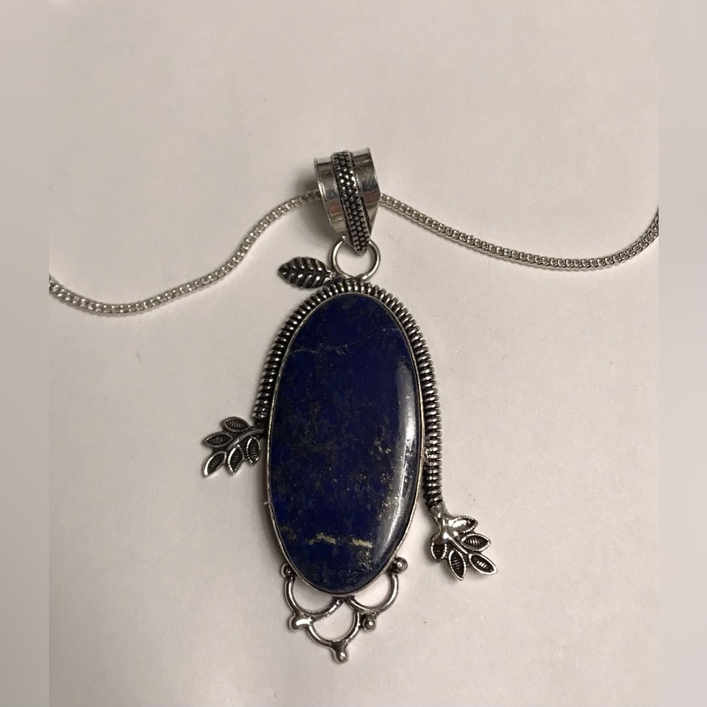 Lapis Lazuli Stamped 925 Sterling Silver Necklace